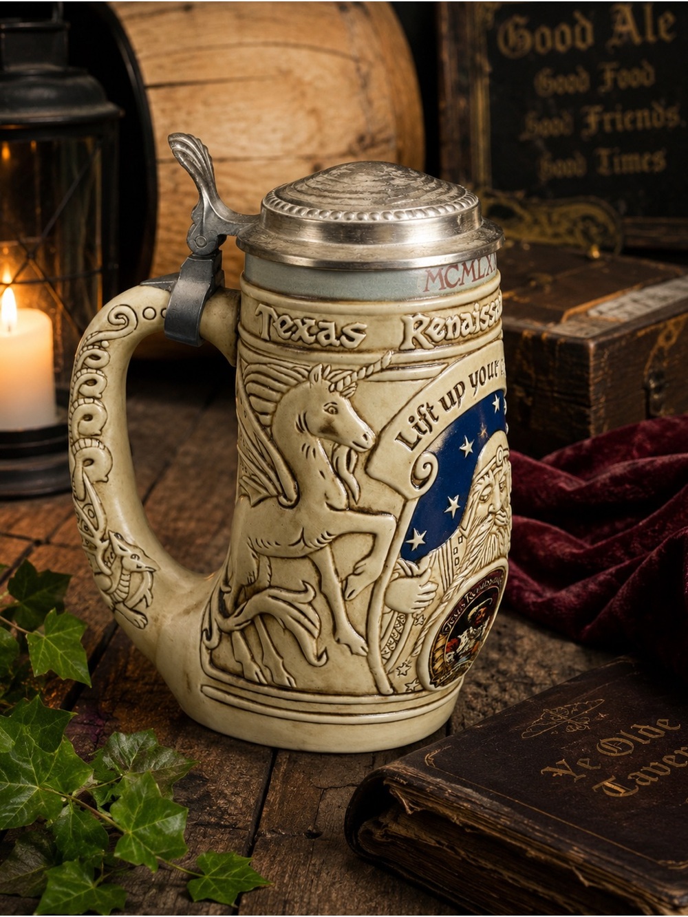 1985 Texas Renaissance Festival Ceramarte Lidded Stein Mug